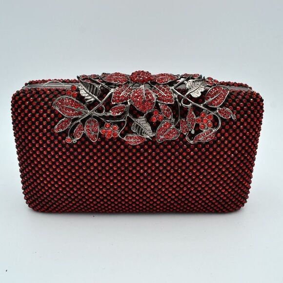 Rhinestone Crystal Clutch Evening Bag with Flower Clasp - Picture 1 of 8